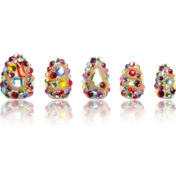 Lovful K21 Press-On Full Crystal Bling Almond Shape Reusable Short Fake Nails - Picture 4 of 6